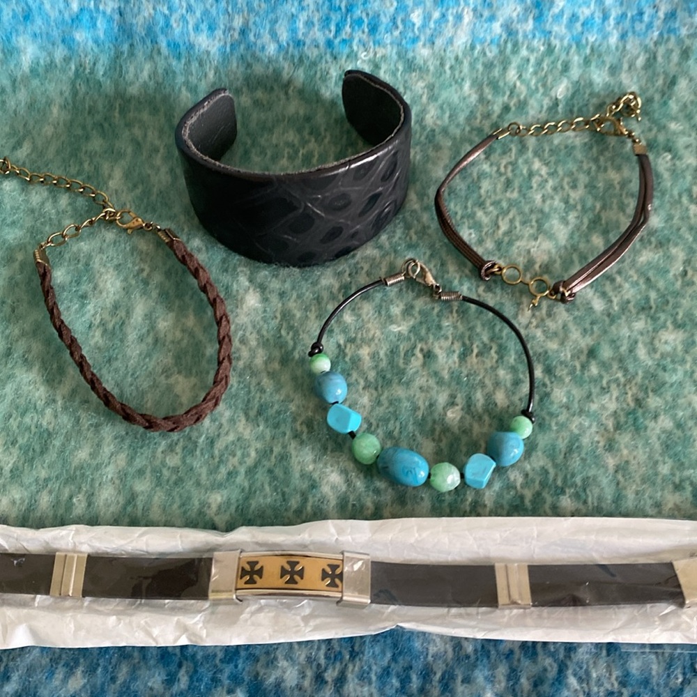 Kemestrry Black Leather Cuff Bracelet and MORE Bundle